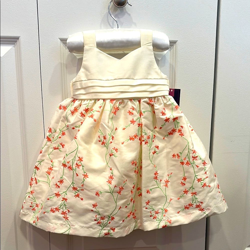NWT Cherokee Baby Girls Floral Embroidered Cream Dress